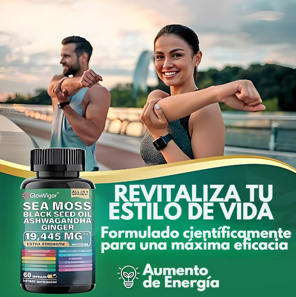 Suplemento Natural 8 en 1 – Sea Moss – Black Seed Oil – Ashwagandha – Extra Strength 19,445 mg | 120 cápsulas