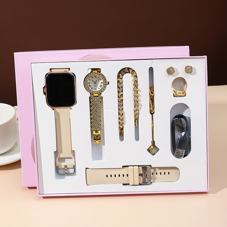 Kit Exclusivo 7 en 1 – Smartwatch A58 Plus + Accesorios y Joyas en un único kit completo