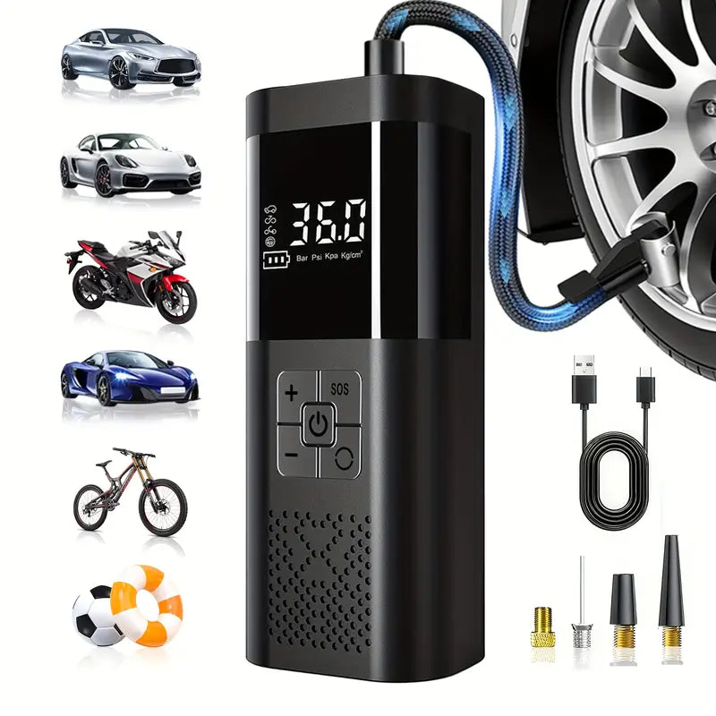 Bomba de Aire Eléctrica Portátil 3 en 1 – Inflador – Power Bank y Linterna